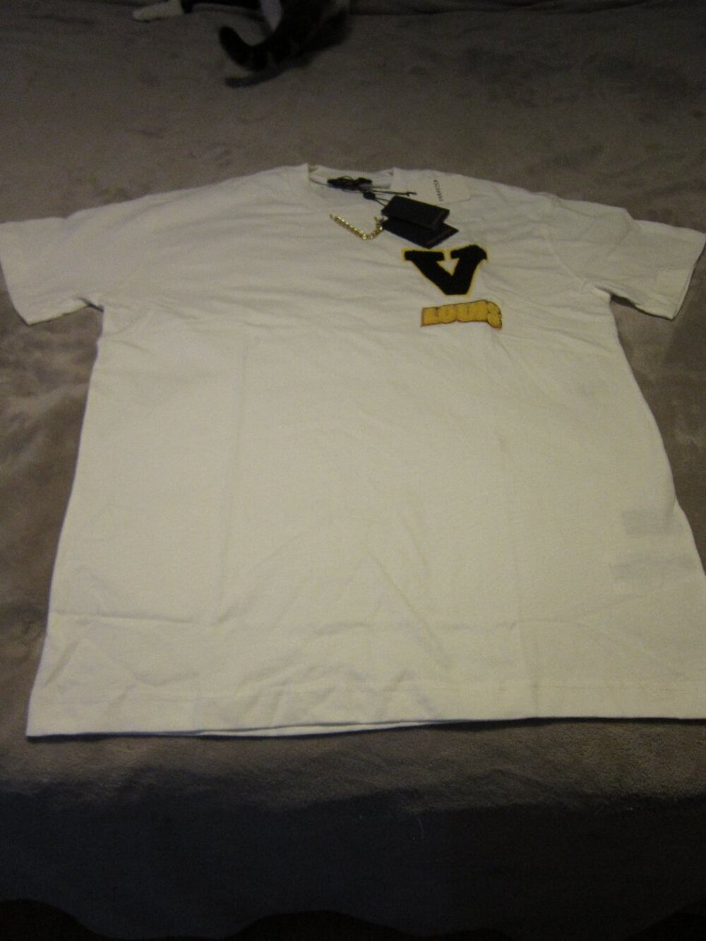 White Louis Vuitton Crewneck T-Shirt Collegiate Style w/ Gold Chain - Medium NEW